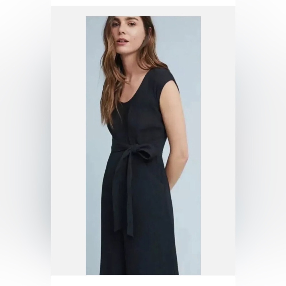 Anthropologie Abbey crepe wide leg crop jumpsuit sz 0 oversized!! Black zipper